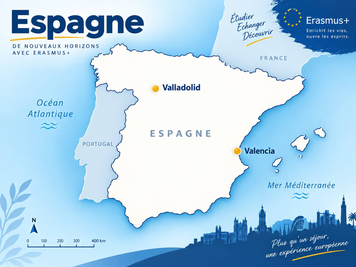 Carte de l'Espagne localisant Valencia et Valladolid